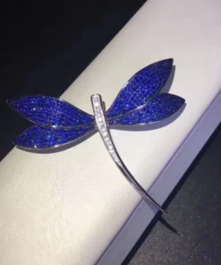 Broche libélula plata azul