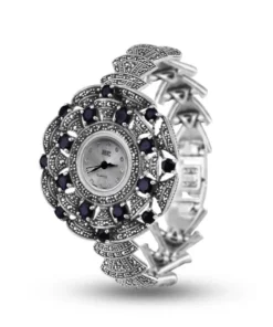 Reloj de plata mujer floral blanco